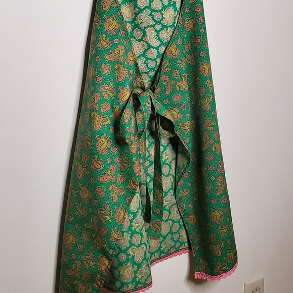 Vintage 70s Green, Pink and Yellow Printed Paisley Cooking Apron - Picture 11 of 16